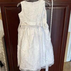 Elegant White Kids Dress Lace First Communion wedding flower girl dress size 10